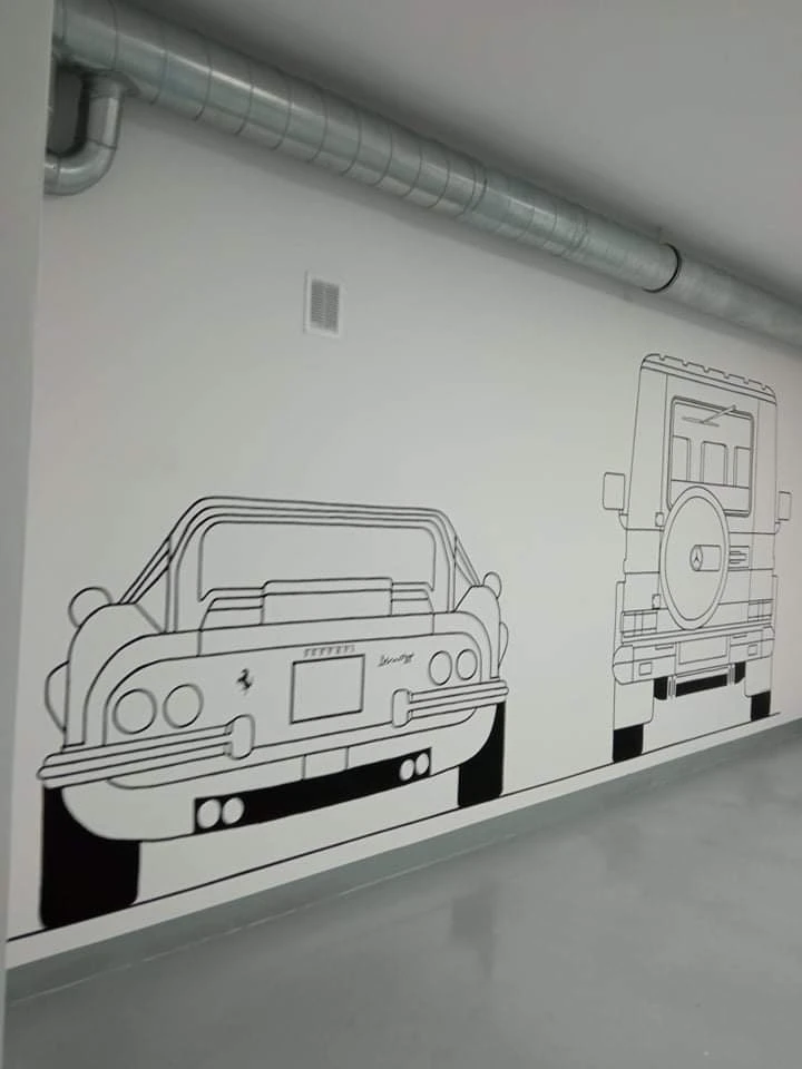 Mural w garażu - motoryzacyjny akcent